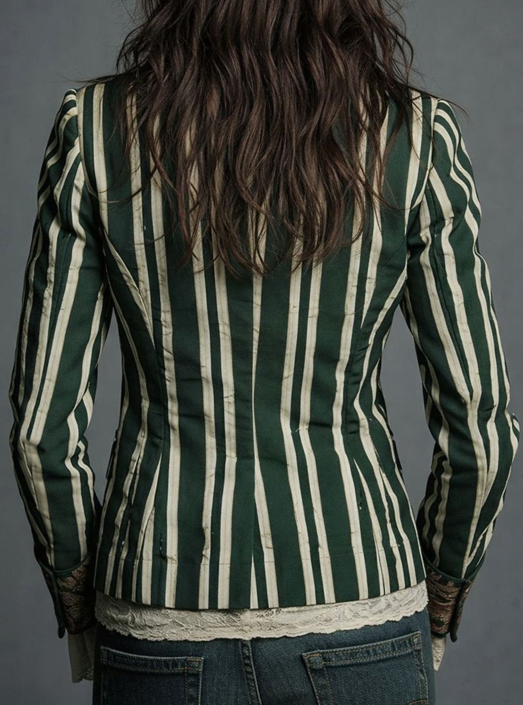 Women's Vintage Floral Print Striped Structured Blazer