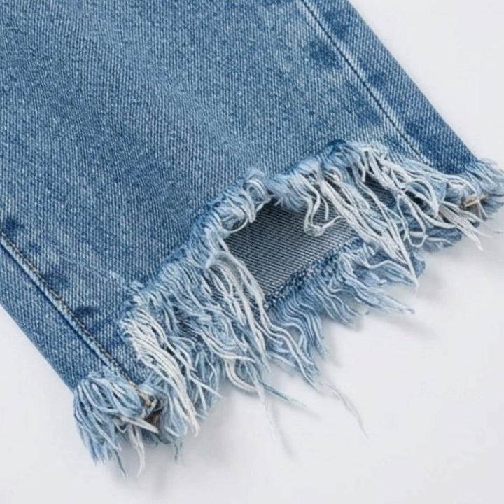Women's Vintage-Inspired Cropped Straight Leg Frayed Hem Jeans