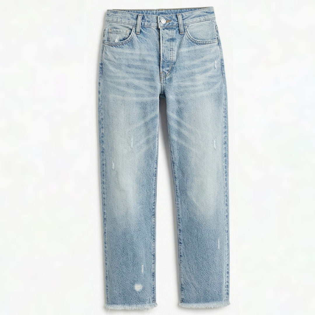 Women's Vintage-Inspired Cropped Straight Leg Frayed Hem Jeans - Light Blue