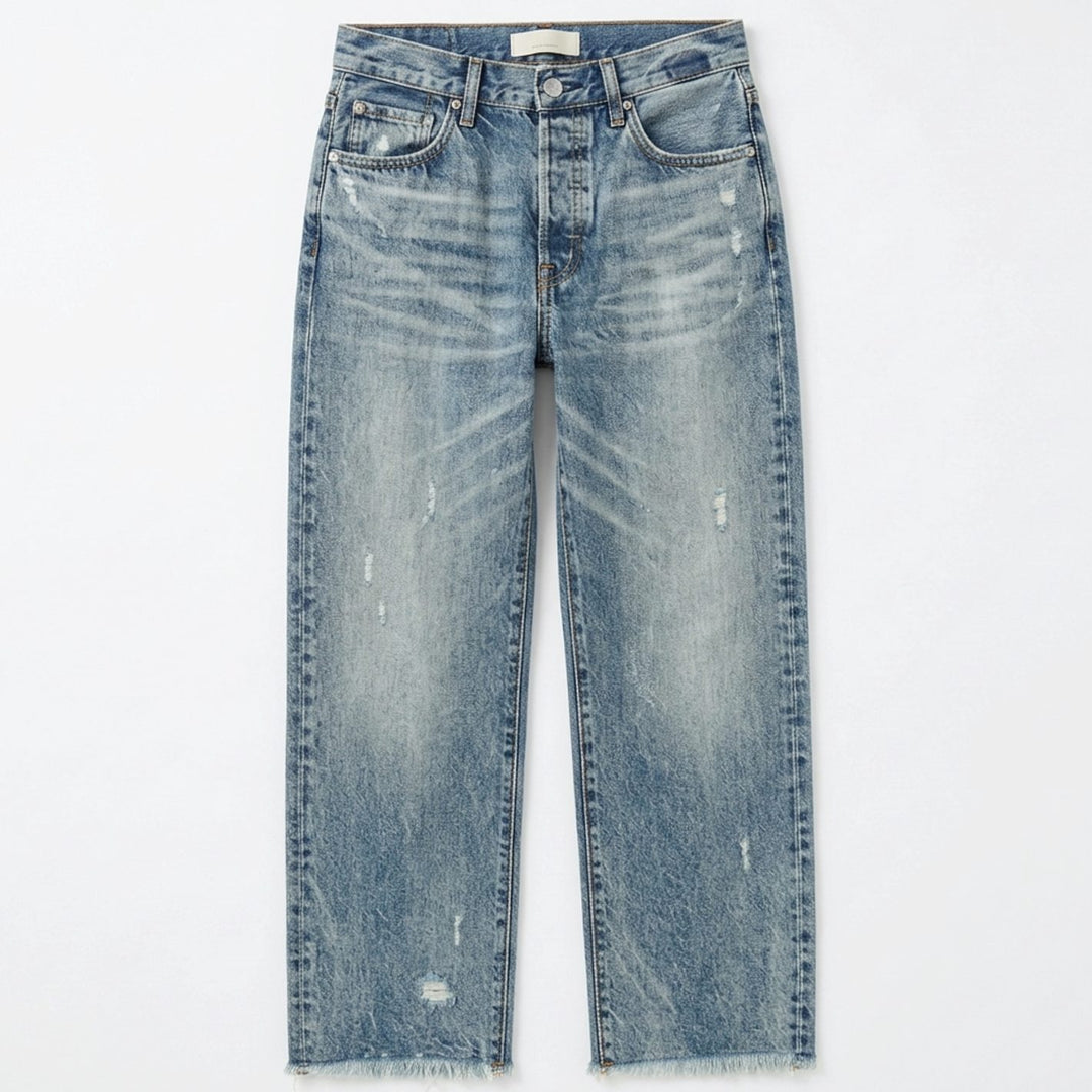 Women's Vintage-Inspired Cropped Straight Leg Frayed Hem Jeans - Vintage Blue