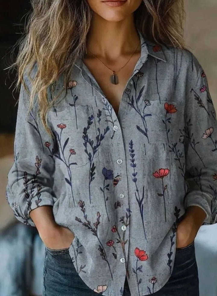 Women's Vintage Paisley Print Long Sleeve Button-Down Blouse, Red - Green