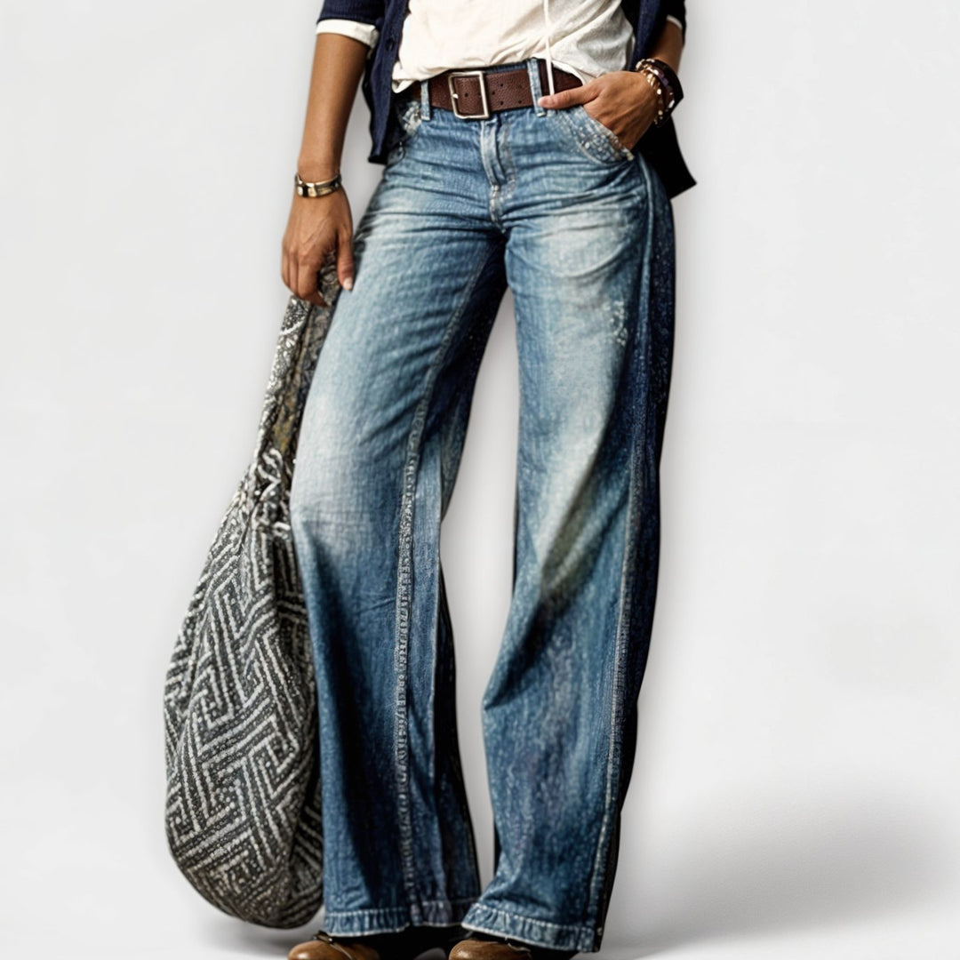Women's Vintage Wide-Leg Flare Jeans Relaxed Fit - Blue