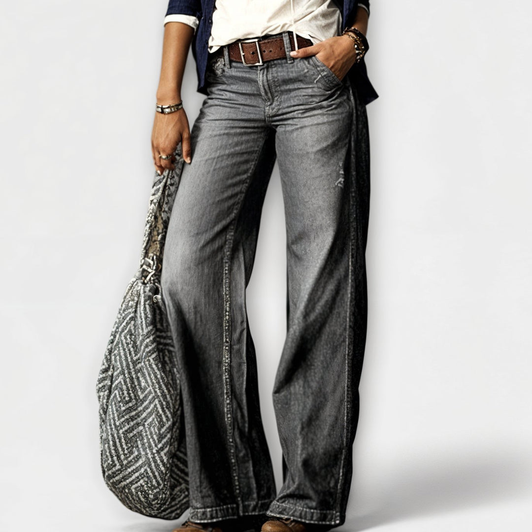 Women's Vintage Wide-Leg Flare Jeans Relaxed Fit - Gray