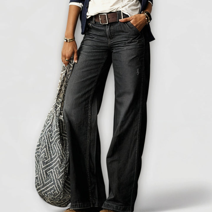 Women's Vintage Wide-Leg Flare Jeans Relaxed Fit - Dark Gray