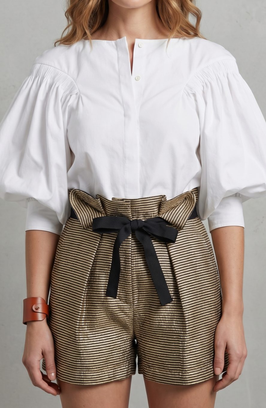 Women's Voluminous Puff Sleeve Button-Front Blouse - White