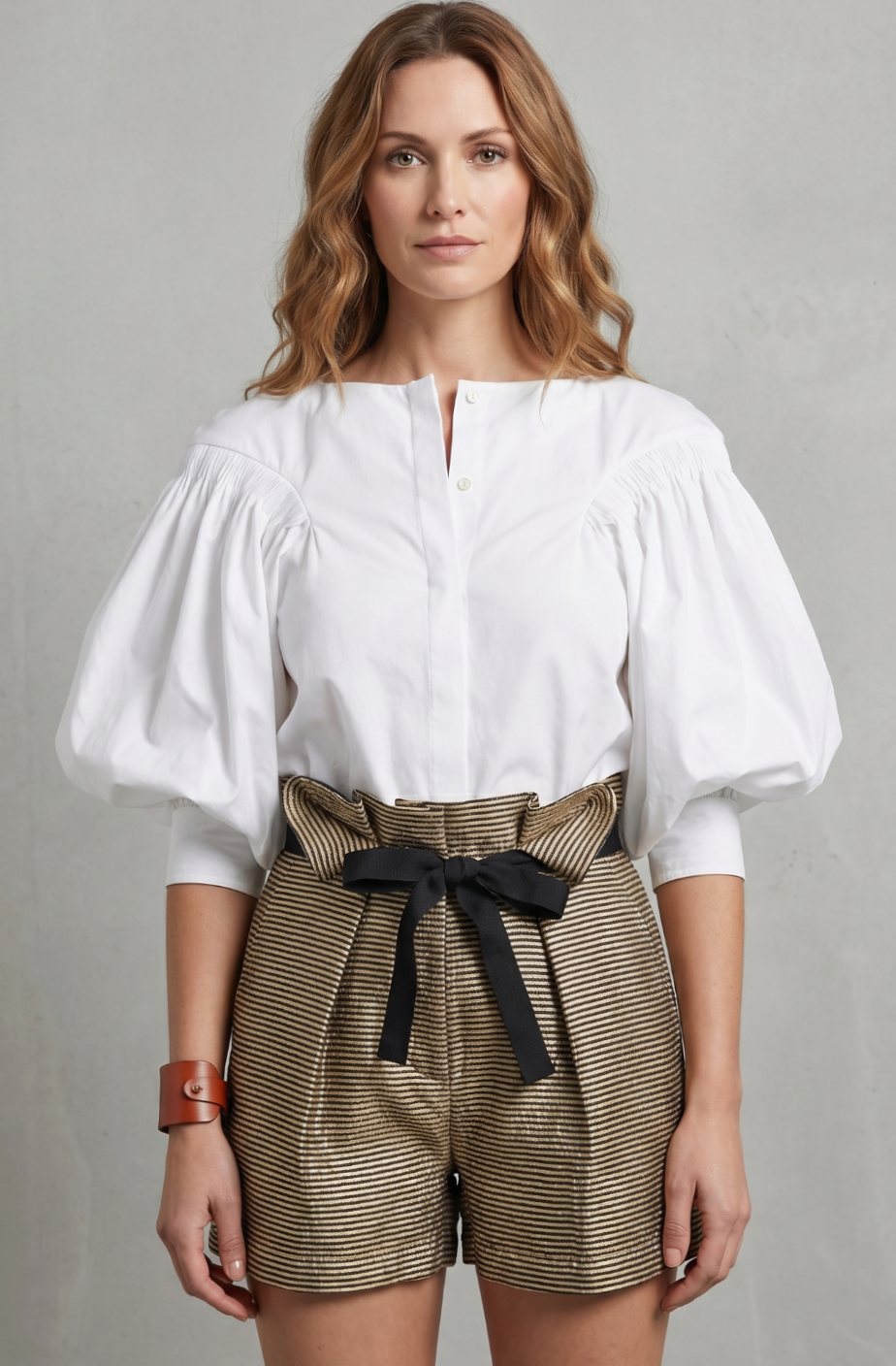 Women's Voluminous Puff Sleeve Button-Front Blouse