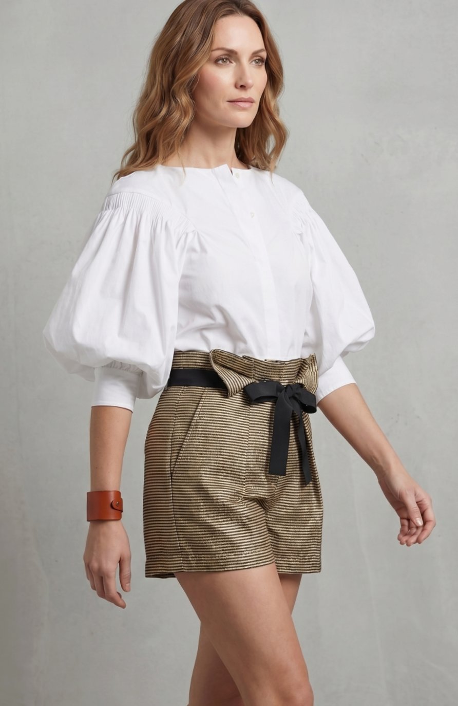 Women's Voluminous Puff Sleeve Button-Front Blouse