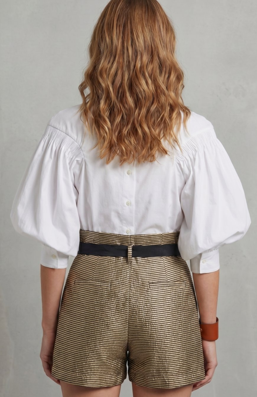 Women's Voluminous Puff Sleeve Button-Front Blouse