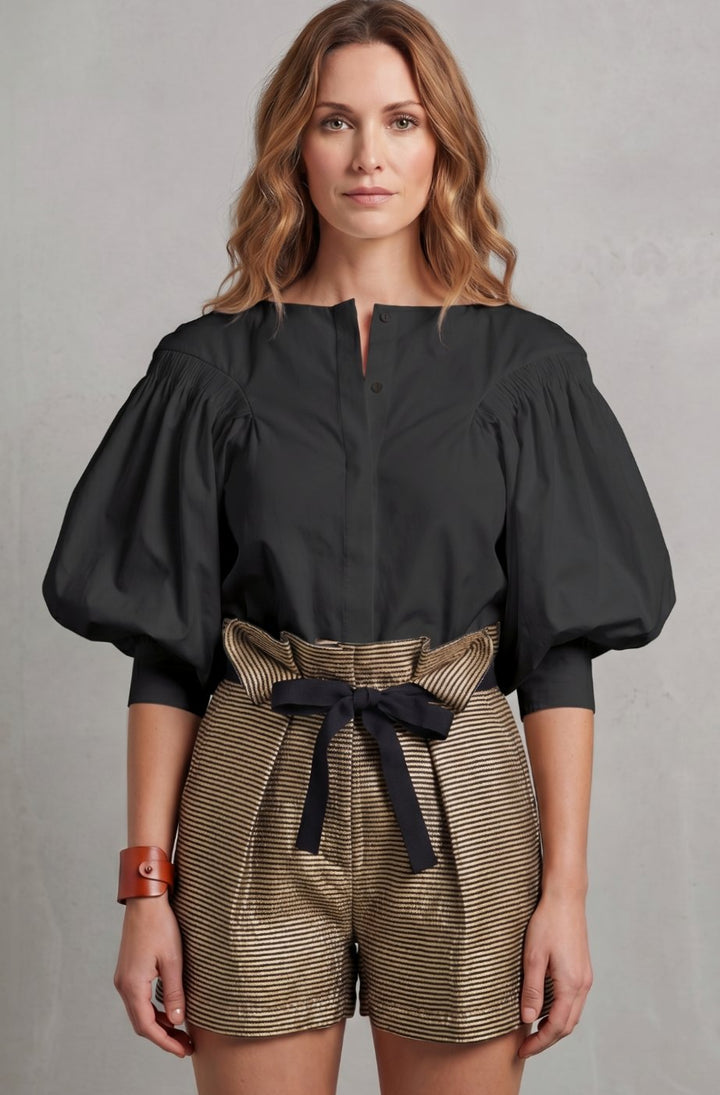 Women's Voluminous Puff Sleeve Button-Front Blouse