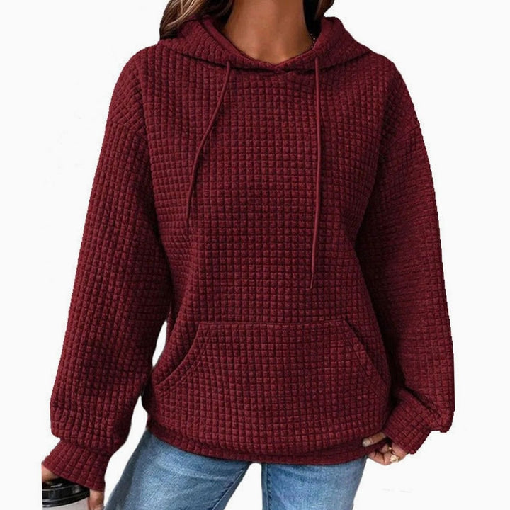 Women's Waffle-Knit Drawstring Pullover Hoodie - Red