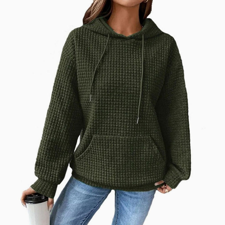 Women's Waffle-Knit Drawstring Pullover Hoodie - Green