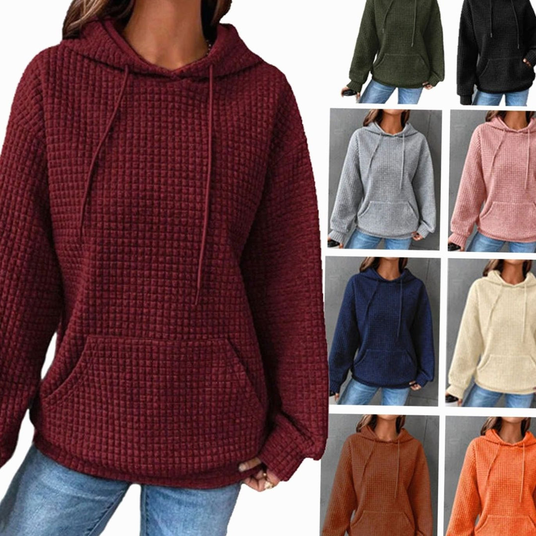 Women's Waffle-Knit Drawstring Pullover Hoodie
