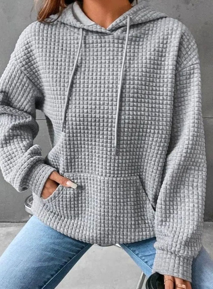Women's Waffle-Knit Drawstring Pullover Hoodie - Gray