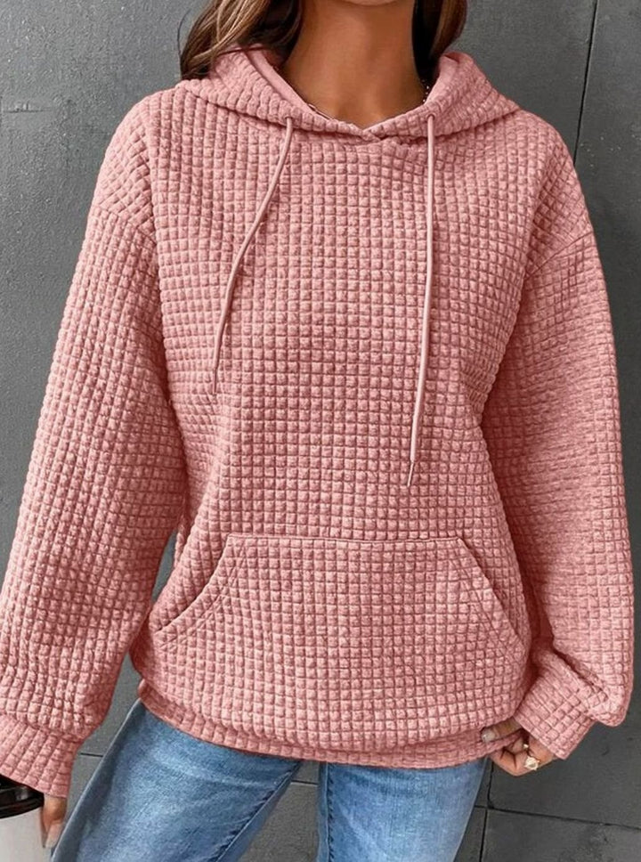 Women's Waffle-Knit Relaxed-Fit Pullover Hoodie Sweater - Pink