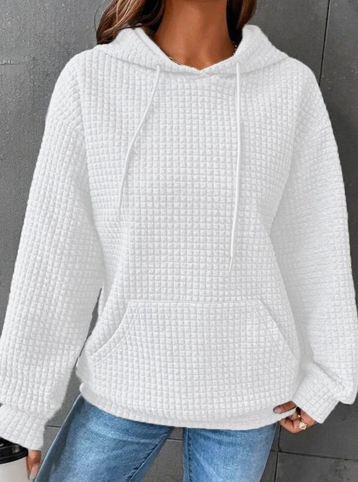 Women's Waffle-Knit Relaxed-Fit Pullover Hoodie Sweater - White