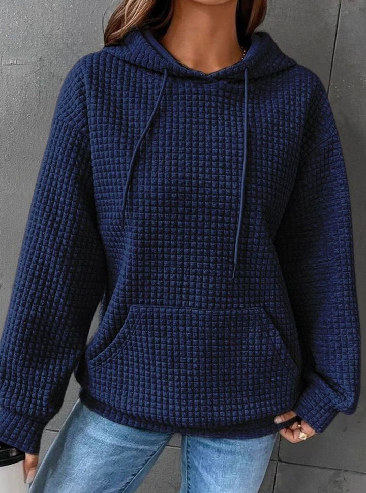 Women's Waffle-Knit Relaxed-Fit Pullover Hoodie Sweater - Blue