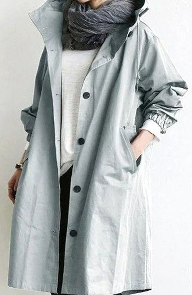 Women's Waterproof Hooded Trench Coat Relaxed-Fit Long Raincoat - Light Blue