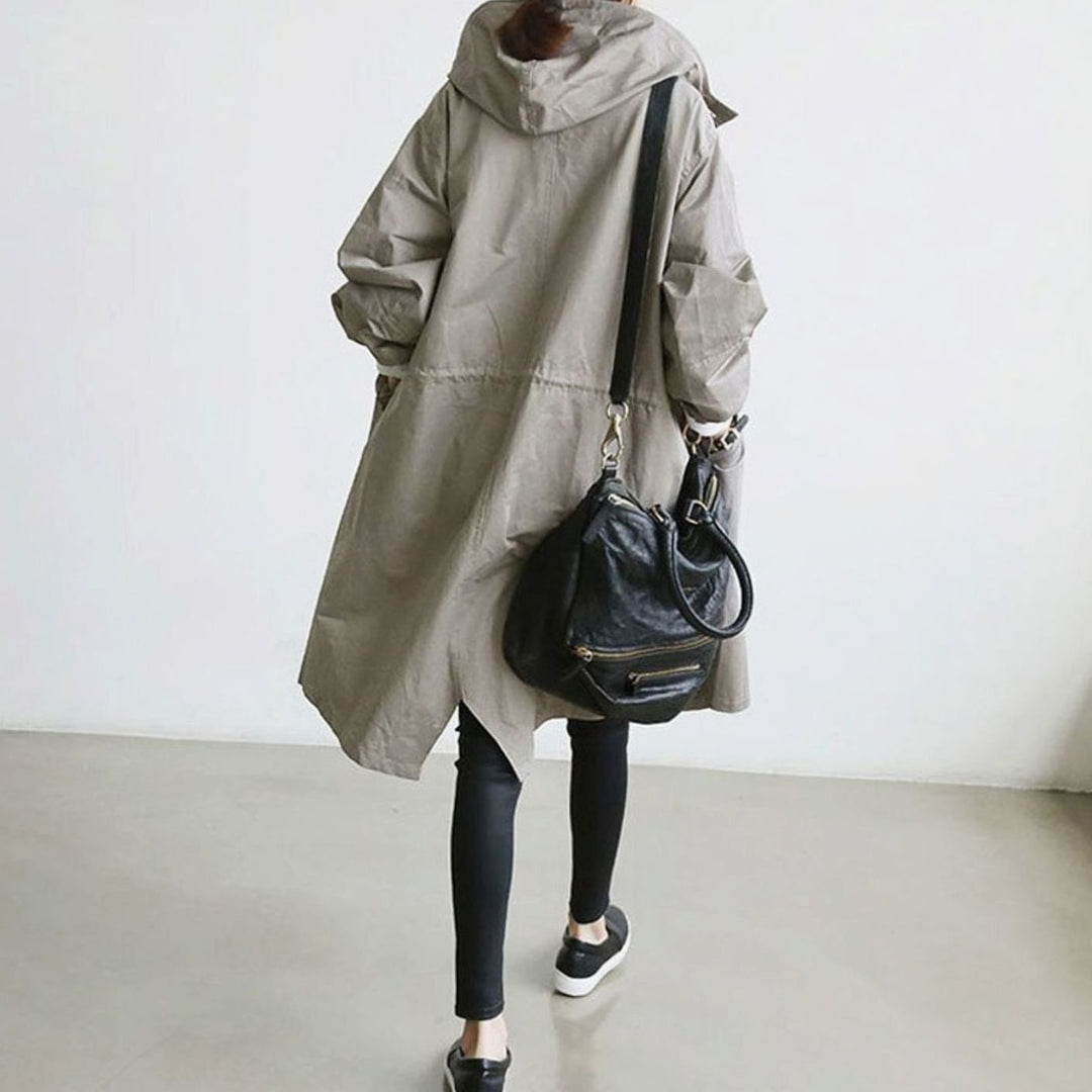 Women's Waterproof Hooded Trench Coat Relaxed-Fit Long Raincoat