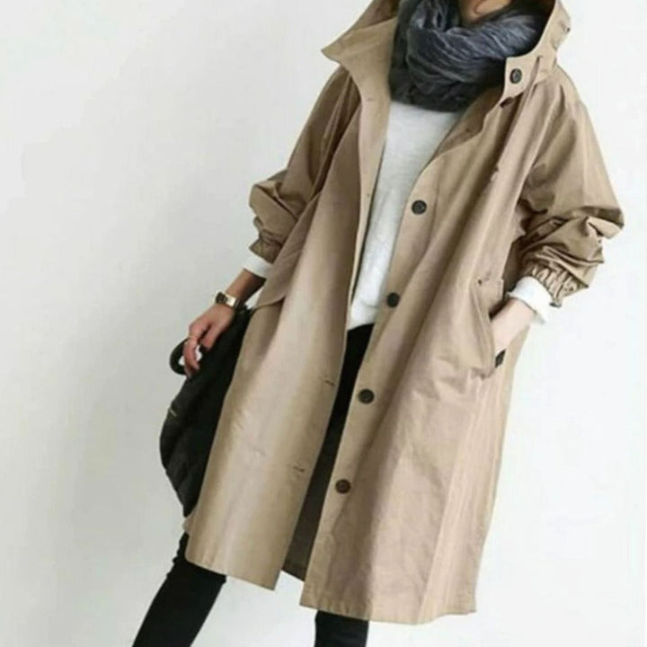 Women's Waterproof Hooded Trench Coat Relaxed-Fit Long Raincoat - Brown