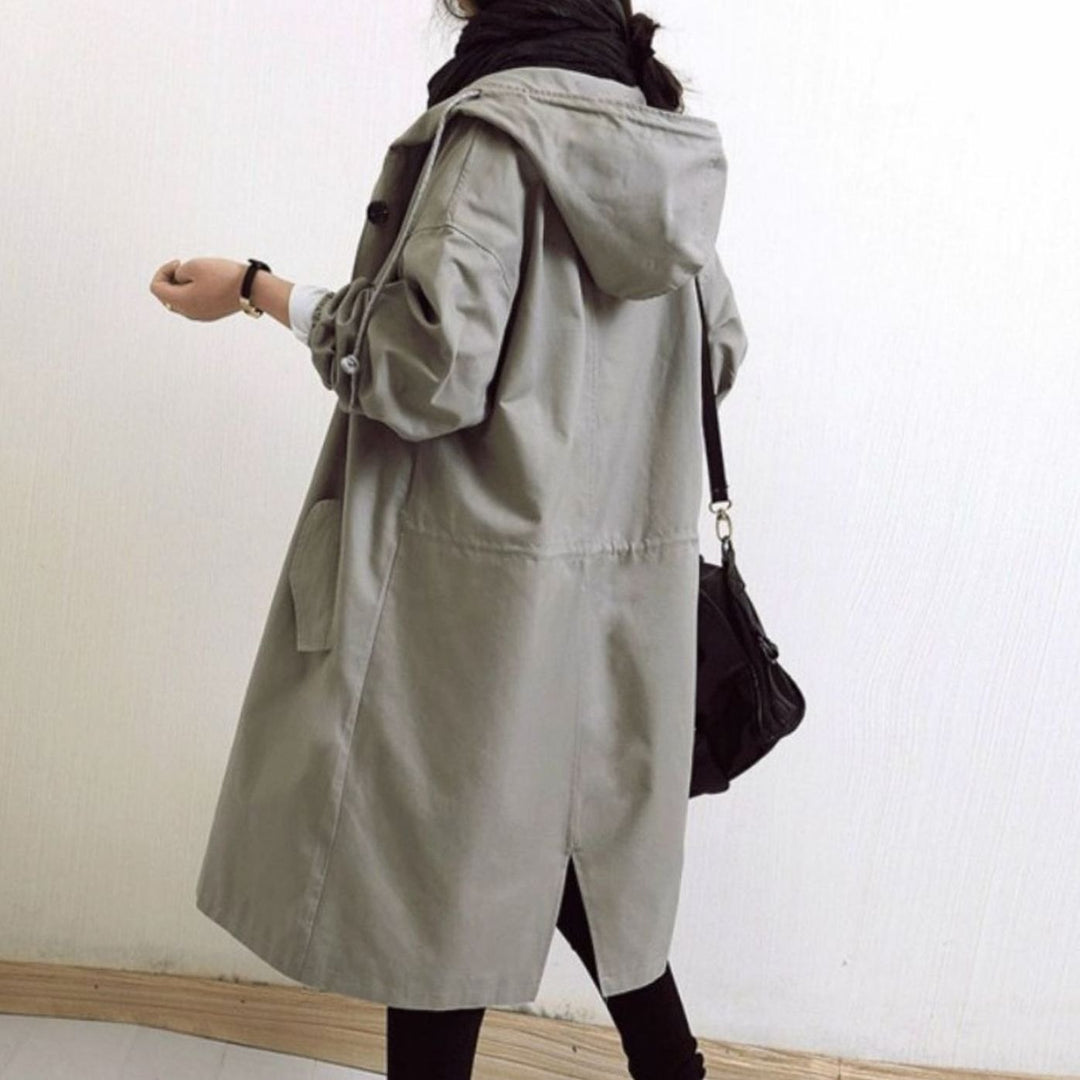 Women's Waterproof Hooded Trench Coat Relaxed-Fit Long Raincoat