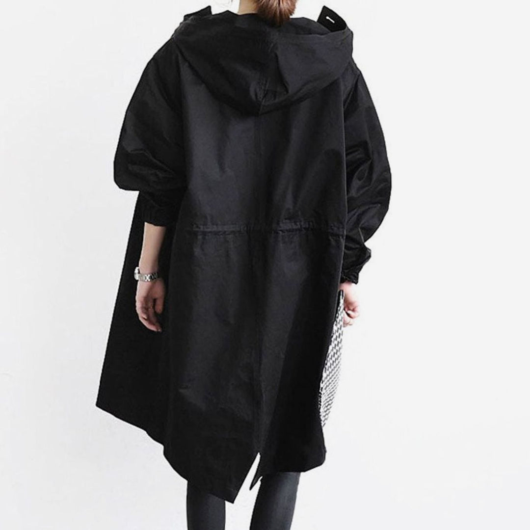 Women's Waterproof Hooded Trench Coat Relaxed-Fit Long Raincoat