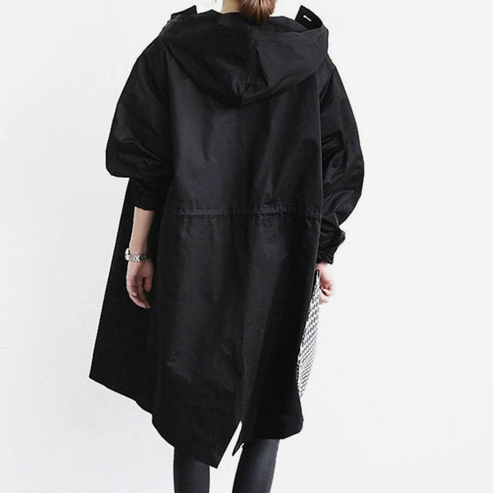 Women's Waterproof Hooded Trench Coat Relaxed-Fit Long Raincoat