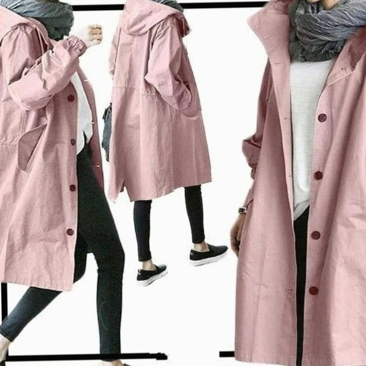 Women's Waterproof Hooded Trench Coat Relaxed-Fit Long Raincoat - Pink