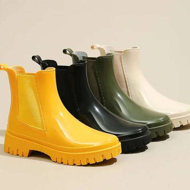 Women's Waterproof Rubber Chelsea Rain Boots Chunky Lugged Sole