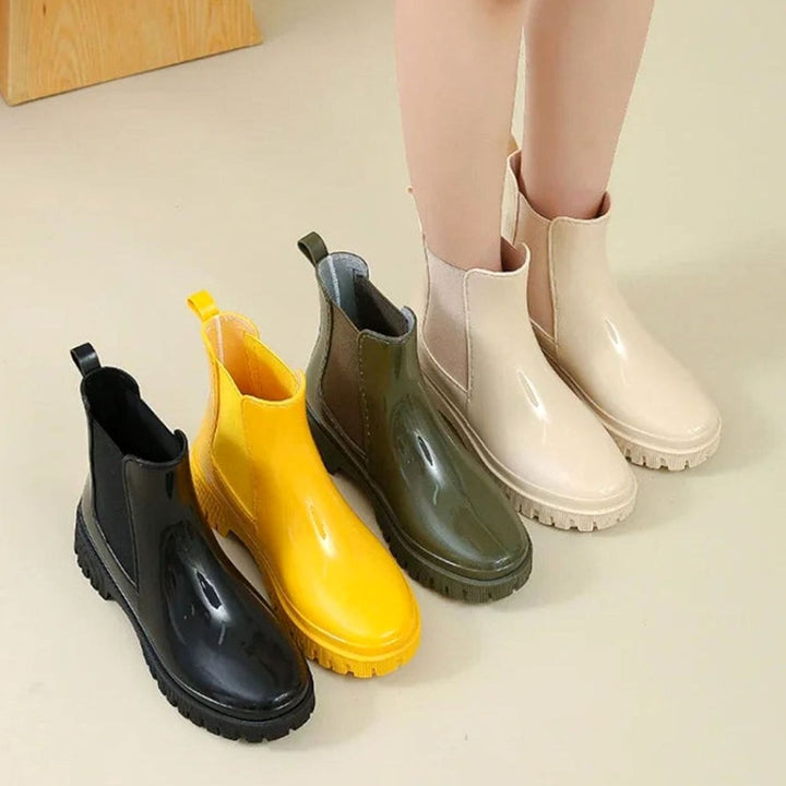 Women's Waterproof Rubber Chelsea Rain Boots Chunky Lugged Sole