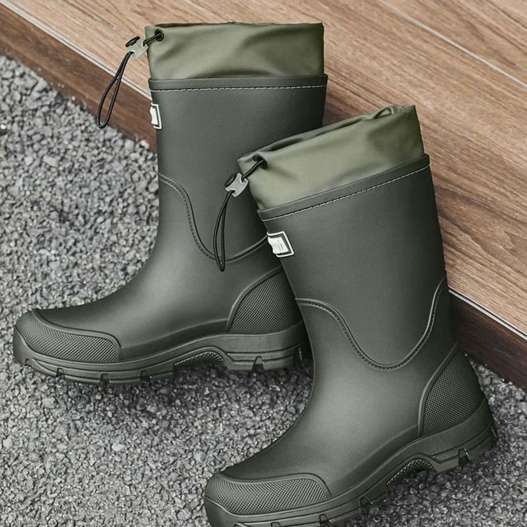 Women's Waterproof Slip-On Mid-Calf Rain Boots - Green