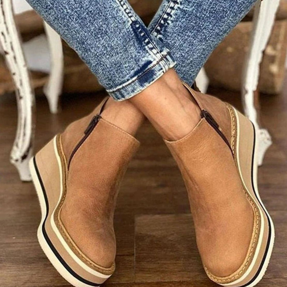 Women's Wedge Platform Zip-Up Ankle Boots