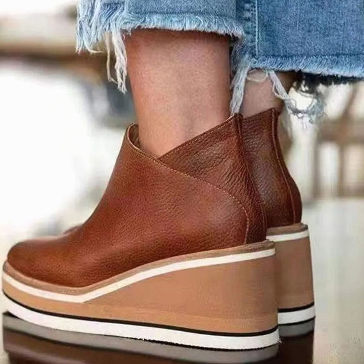 Women's Wedge Platform Zip-Up Ankle Boots