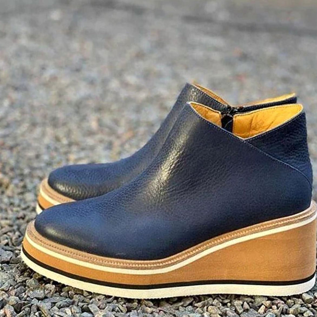 Women's Wedge Platform Zip-Up Ankle Boots - Dark Navy