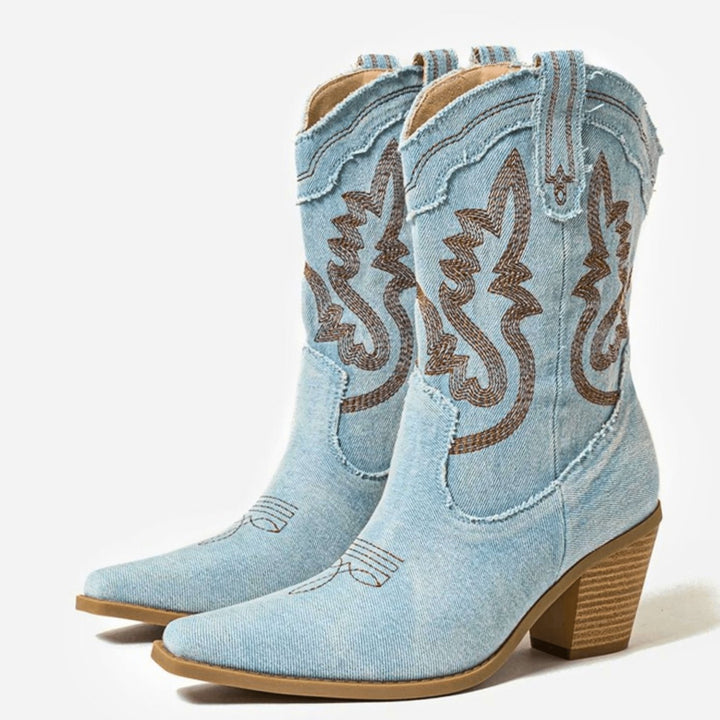Women's Western Embroidered Denim Ankle Boots
