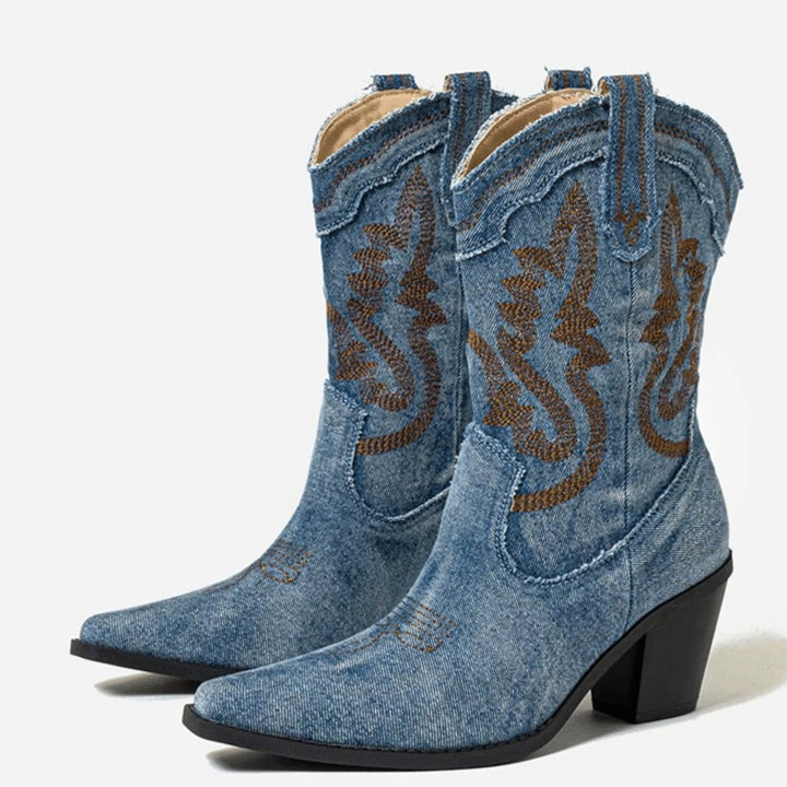 Women's Western Embroidered Denim Ankle Boots