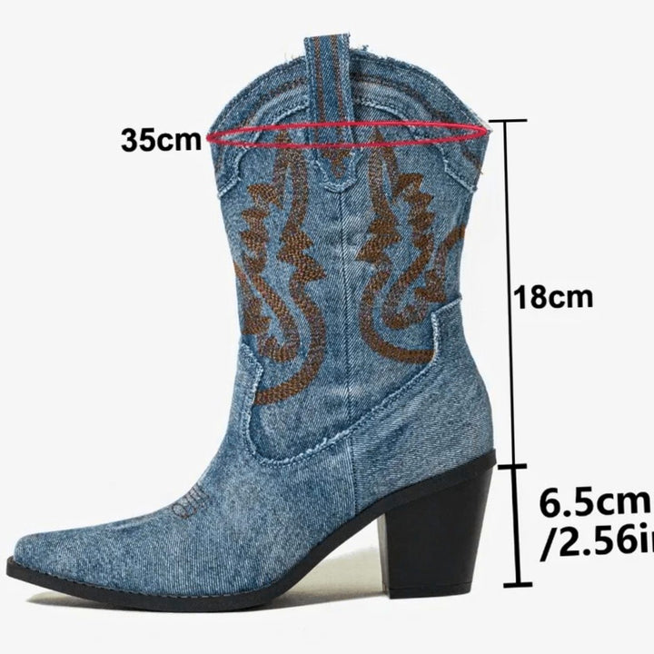 Women's Western Embroidered Denim Ankle Boots