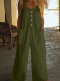 Layla | Women's Wide-Leg Button-Front Sleeveless Jumpsuit Oversized Pockets