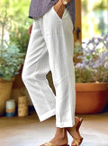 Penelope | Women's Wide Leg Cropped Pants Elastic Waist Casual Linen