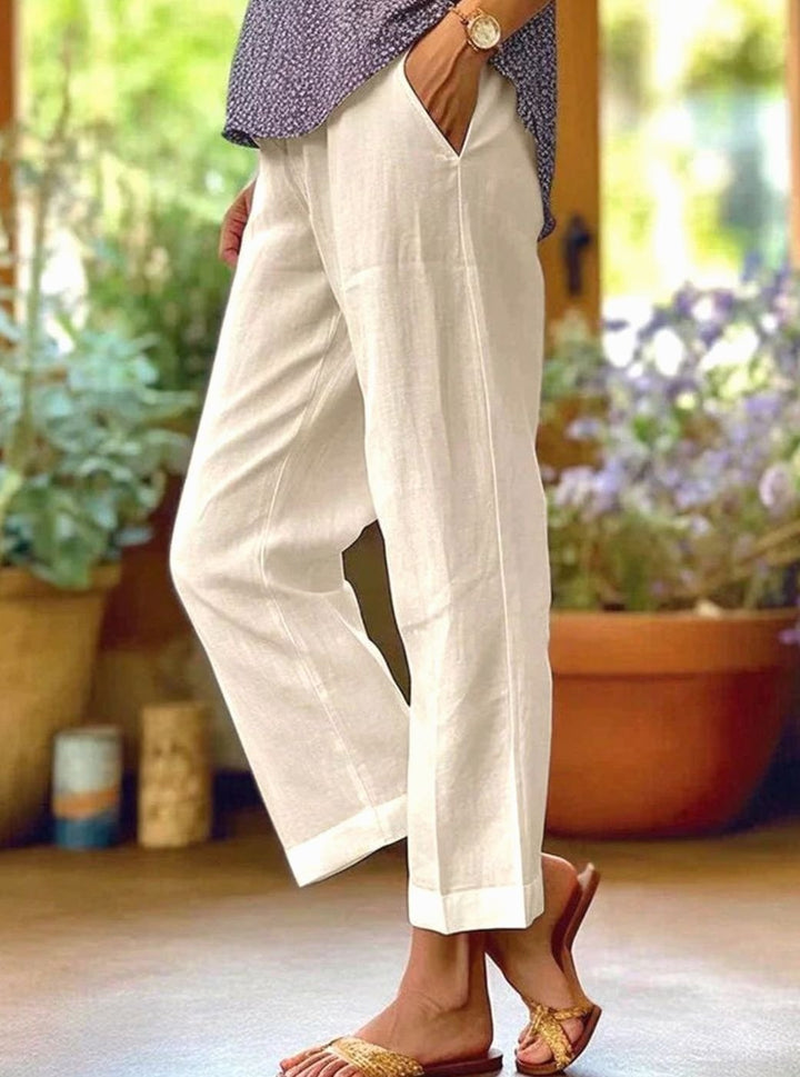 Women's Wide Leg Cropped Pants Elastic Waist Casual Linen - Khaki