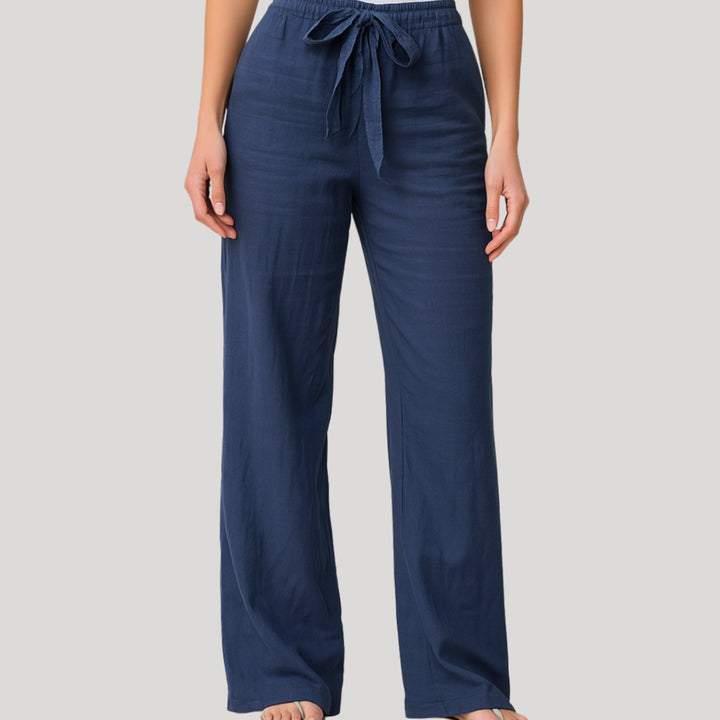 Women's Wide-Leg Drawstring Elastic-Waist Casual Pants - Blue