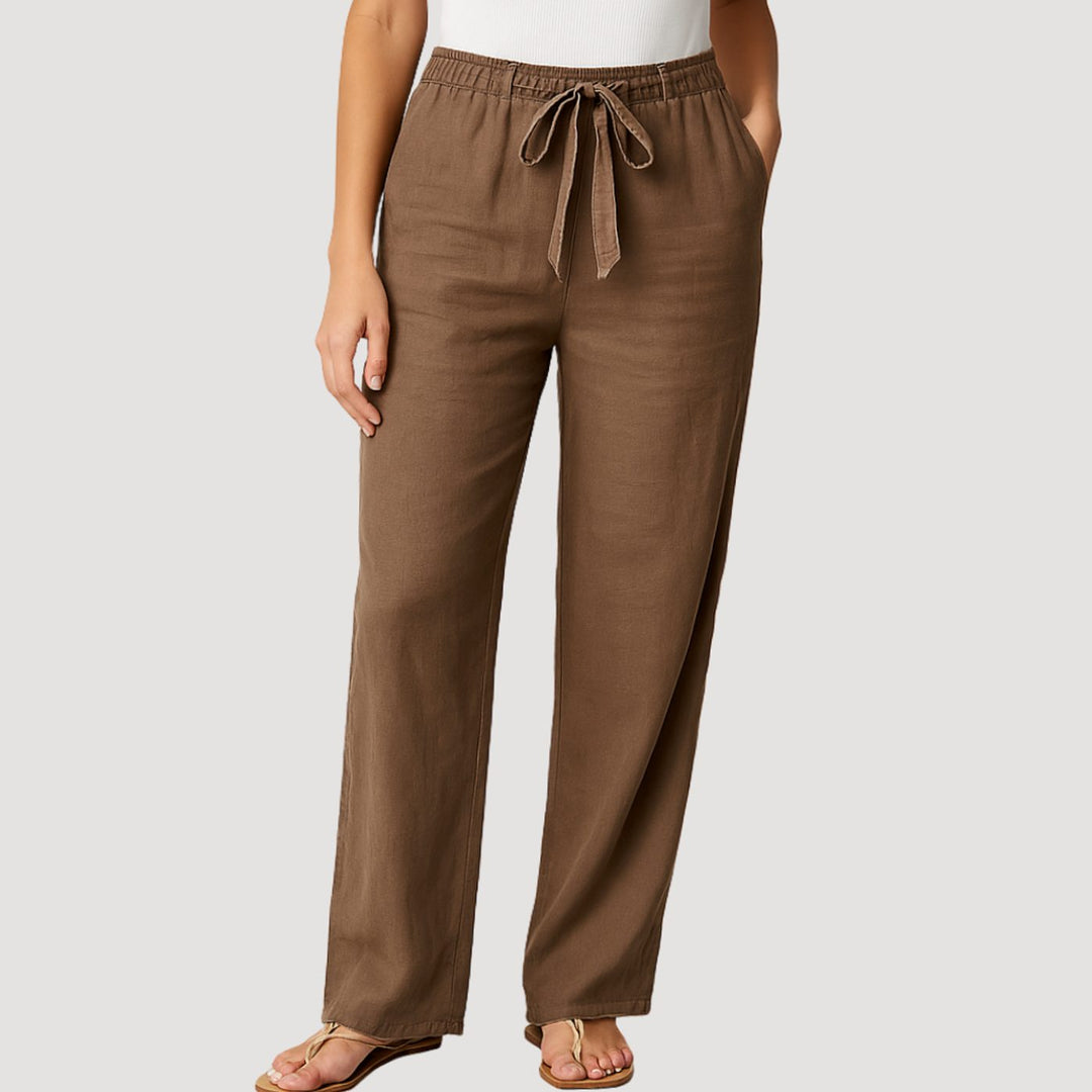 Women's Wide-Leg Drawstring Elastic-Waist Casual Pants - Brown