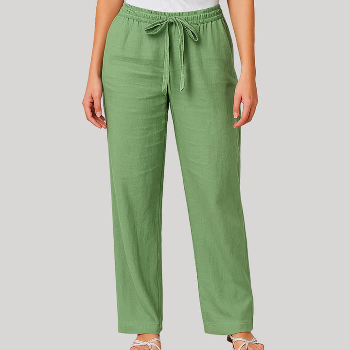 Women's Wide-Leg Drawstring Elastic-Waist Casual Pants - Green