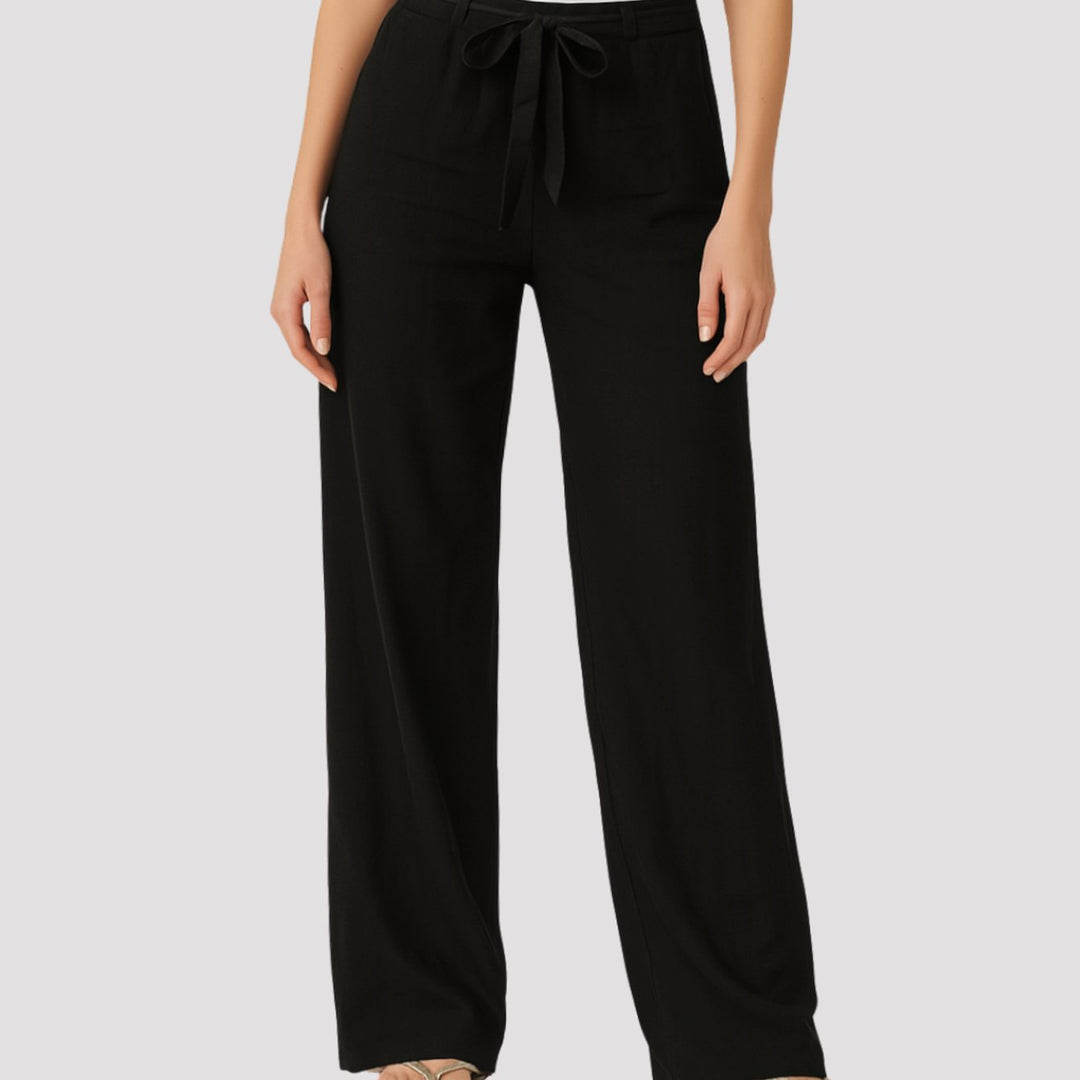 Women's Wide-Leg Drawstring Elastic-Waist Casual Pants - Black