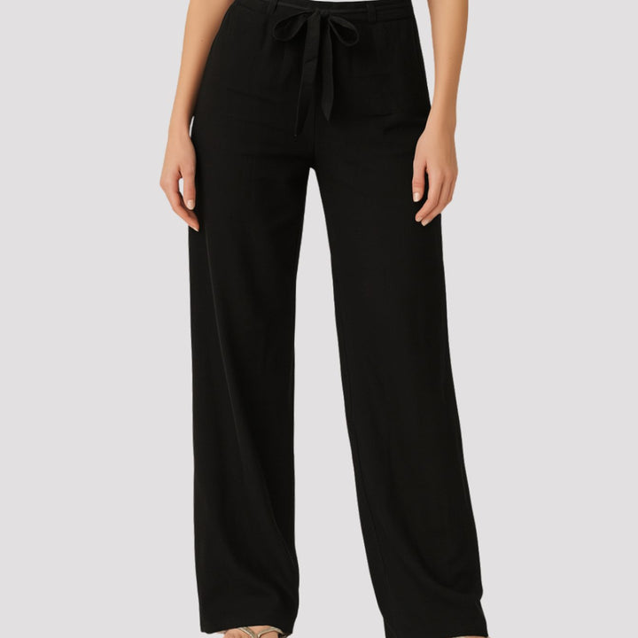 Women's Wide-Leg Drawstring Elastic-Waist Casual Pants - Black