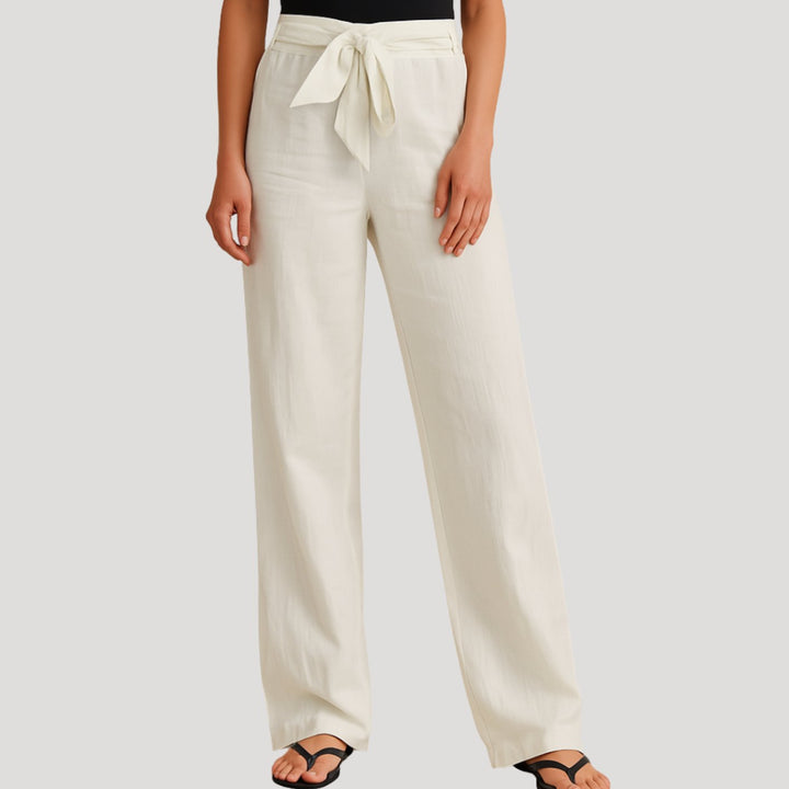 Women's Wide-Leg Drawstring Elastic-Waist Casual Pants - White