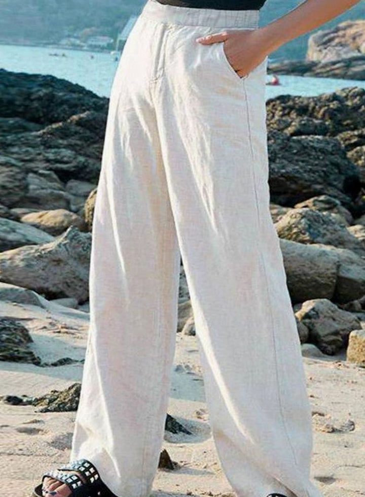 Women's Wide-Leg Elastic-Waist Flowy Linen Palazzo Pants