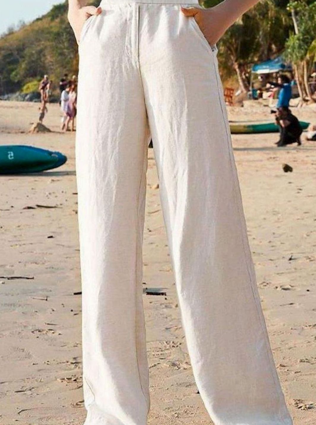Women's Wide-Leg Elastic-Waist Flowy Linen Palazzo Pants