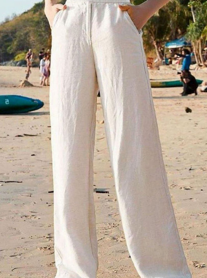 Women's Wide-Leg Elastic-Waist Flowy Linen Palazzo Pants