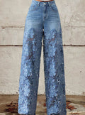 Grace | Women's Wide Leg Lace Patchwork Mid-Rise Denim Jeans