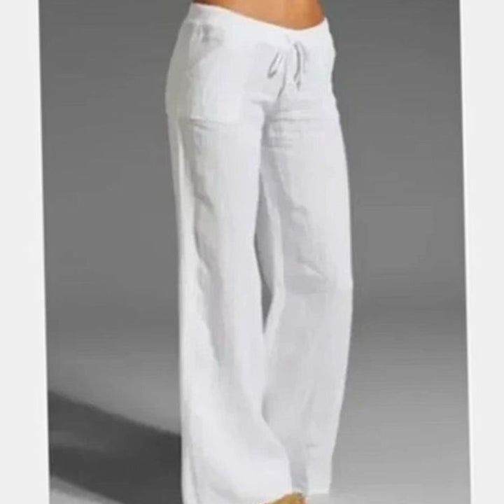 Women's Wide-Leg Linen Drawstring Palazzo Pants - White